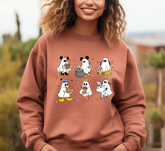 Discover Halloween Disney Sweatshirt, Mickey And Friends Ghost Sweatshirt, Disney Spooky Halloween Sweater, Disney Ghost Sweatshirt
