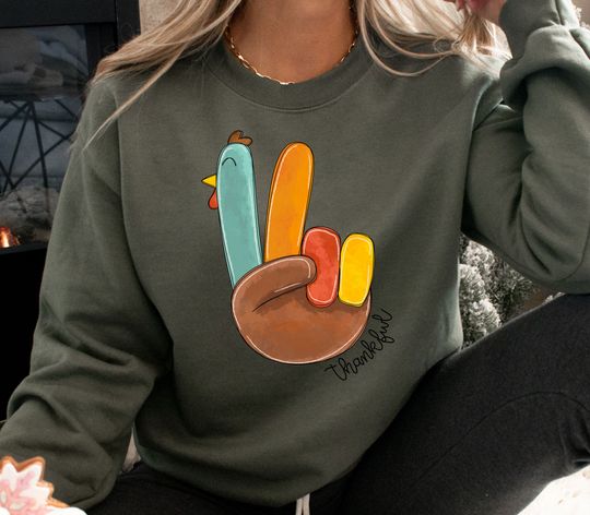 Discover Thanksgiving Fall Sweatshirt, Peace Sign Turkey Sweatshirt, Funny Autumn Sweatshirt, Fall Sweatshirt,Retro Thanksgiving Turkey Sweatshirt