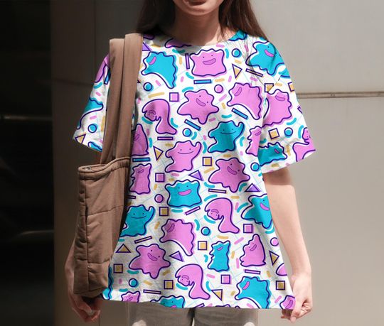 Ditto Tropical Summer T-Shirt Funny Ghost Print Short Sleeve Shirt