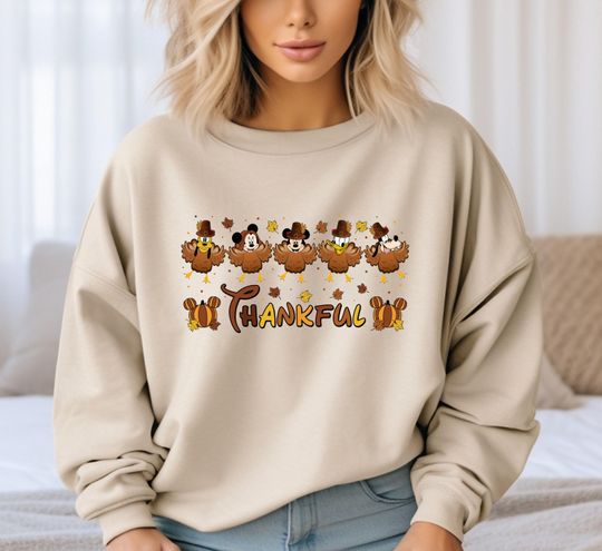 Discover Mickey And Friends Thankful Sweatshirt, Disney Turkey Sweatshirt, Thanksgiving Sweatshirt, Pumpkin Sweatshirt, Fall Season Sweatshirt