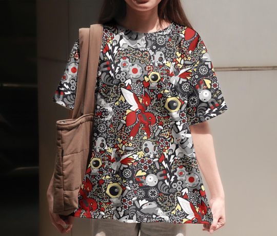 Discover Scizor and Aggron Pattern T-Shirt Unisex Graphic Tee Vintage Summer Beach Shirt