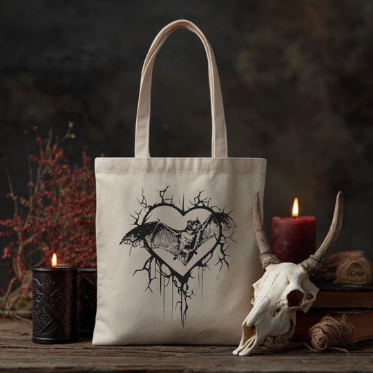 Discover Gothic Cotton Canvas Tote Bag |  Dark Aesthetic, Creepy Cute, Alternative Grunge Bag, Halloween Witchy Gift, Eco-Friendly