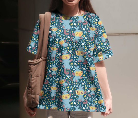 Discover Grookey 3D T-Shirt, Tropical Graphic Tee, Vintage Monkey Design, Kawaii Character Tee