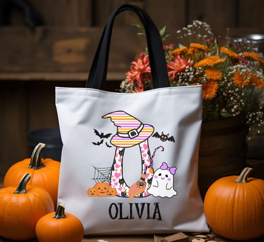 Discover Halloween trick or treat bag,custom Halloween trick or treat bag,girl Halloween bag,custom name trick or treat bag,personalized Halloween