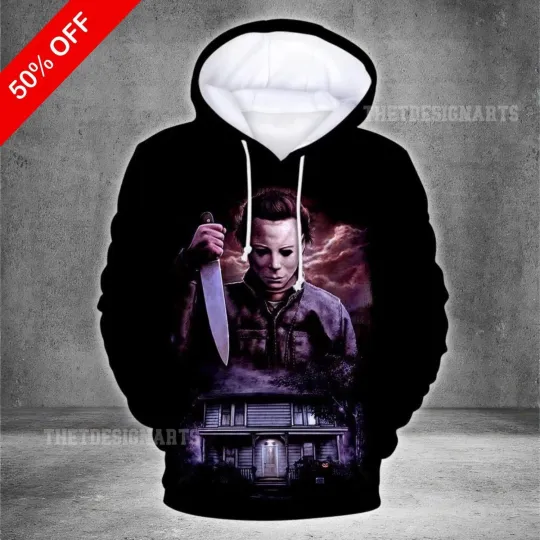 Discover Michael Myers Hoodie 3D Printed Pullover, Horror Movie Cosplay for Halloween1