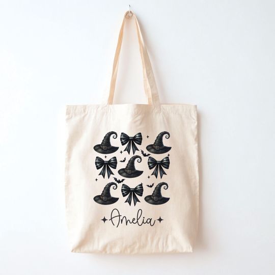 Discover Personalized Trick or Treat Bag, Custom Name Halloween Bag, Coquette Halloween Tote, Kids Candy Bag with Name, Custom Trick or Treat Bag