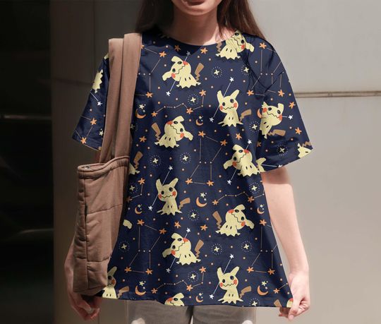 Mimikyu 3D T-Shirt, Ghost Graphic Tee, Starry Sky Design, Halloween Aesthetic Shirt