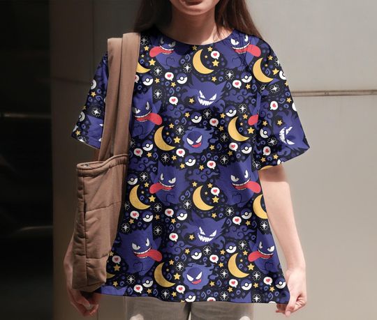 Gengar Tropical Summer T-shirt Kawaii Funny Vintage Moon Graphic Tee