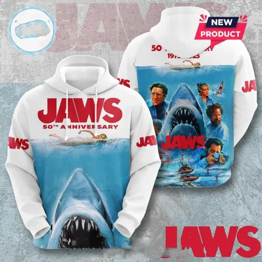 Discover Jaws Spielberg Movie Anniversary 3D Polyester Hoodie