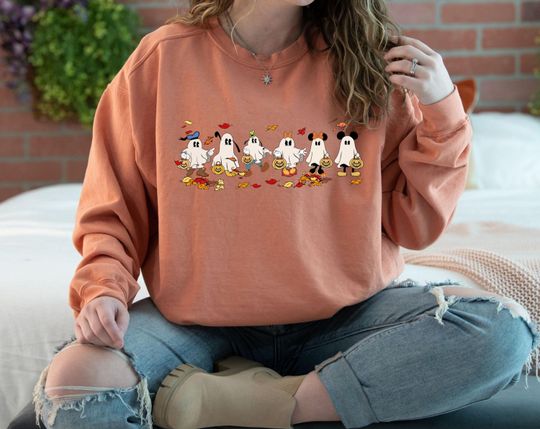 Discover Comfort Colors Mickey & Friends Ghost Sweatshirt, Disney Mickey Friends Halloween Sweatshirt, Family Hoodie, Spooky Disney Fall Sweatshirt