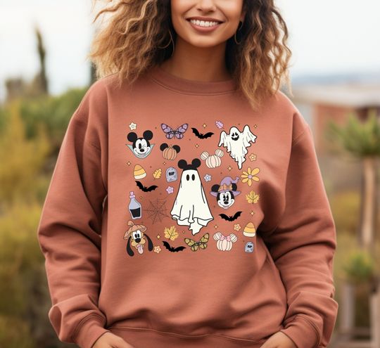 Discover Comfort Colors Disney Halloween Sweatshirt, Mickey and Friends Ghost Halloween Sweatshirt, Spooky Season Sweatshirt, Disney Pumpkin Hoodie