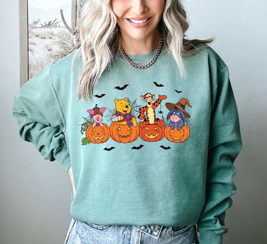 Discover Comfort Colors Halloween Friends Hoodie, Pumpkins Pooh & Friends Sweatshirt, Winnie The Pooh Hoodie, Halloween Pooh Bear Sweatshirt