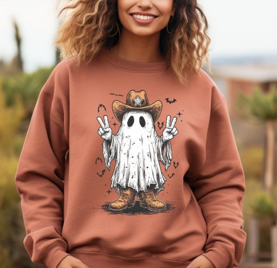 Discover Comfort Colors Western Halloween Sweatshirt, Halloween Ghost Sweatshirt, Country Halloween Hoodie, Cute Ghost Sweater, Western Ghost Hoodie