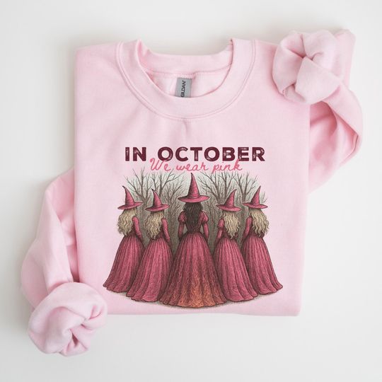In October We Wear Pink Sweatshirt, Halloween Breast Cancer Awareness Sweat