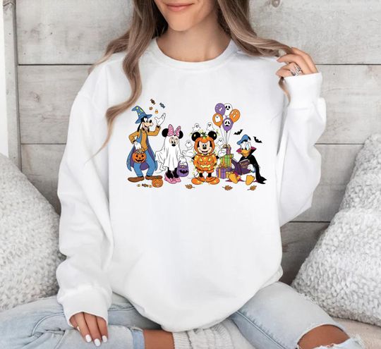 Discover Comfort Colors Mickey & Friends Ghost Sweatshirt, Disney Mickey Friends Halloween Sweatshirt, Disney Spooky Season, Mickey Pumpkin Hoodie