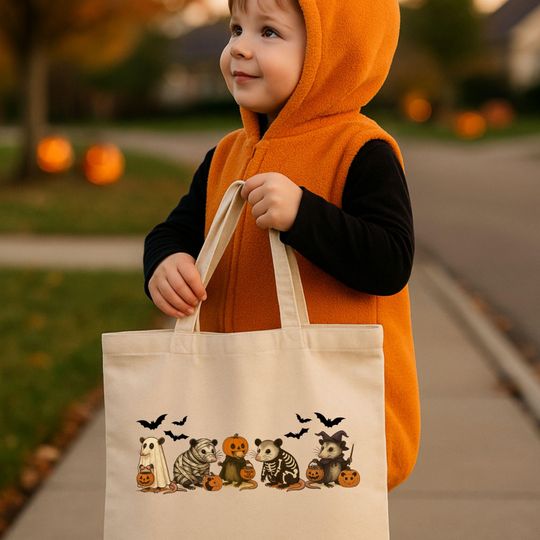 Discover Opossum Halloween Trick-or-treat Bag Tote Funny Opossum Feral Halloween bag Opossum Lover Halloween Possum Halloween Spooky Season 15x16