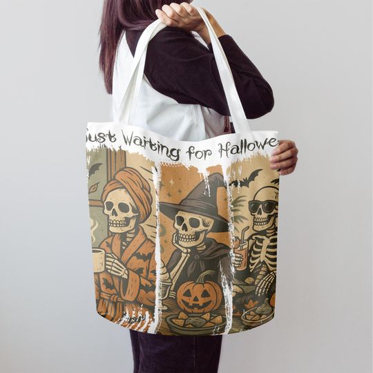 Discover Spooky Halloween Canvas Tote Bag, Work Large Tote, funny Delight Tote Bag, Cute Everyday Tote, Creepy Halloween Decor, Eco-Friendly Travel