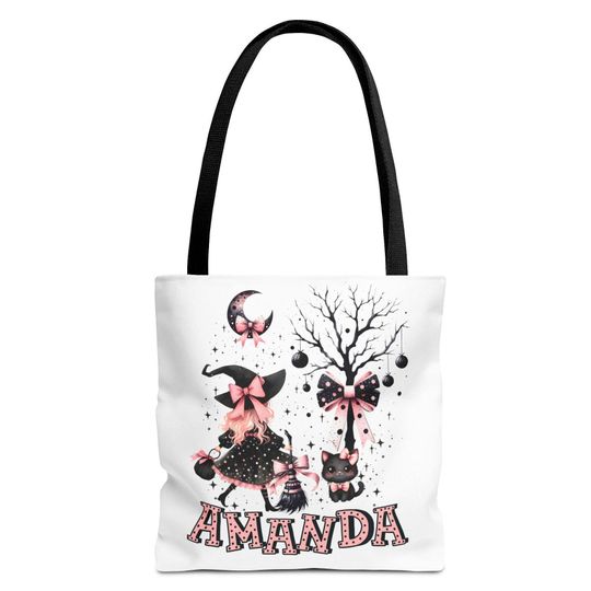 Discover Personalized trick or treat bags, Cute Pinkoween Custom Trick or Treat Tote, Cute Witch Custom treat bag, matching girly halloween, name tot