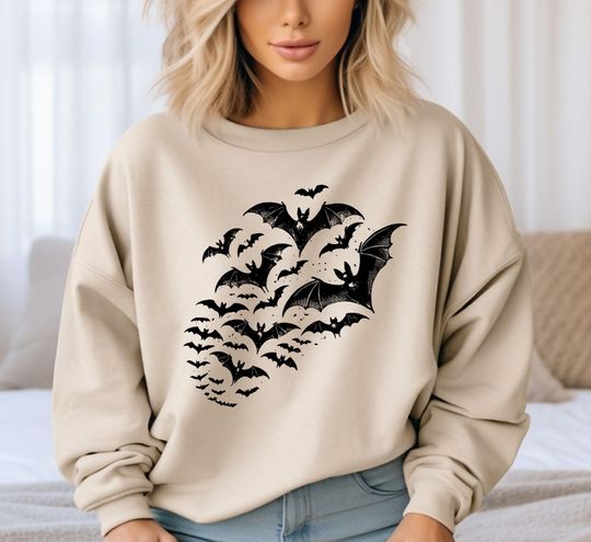 Discover Halloween Bats Sweatshirt, Halloween Fall Sweatshirt, Spooky Season Sweatshirt, Spooky Bat Sweatshirt