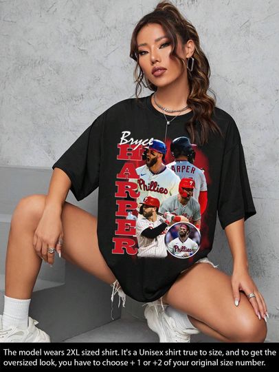 Bryce Harper Vintage Baseball Graphic T-Shirt Philadelphia Phillies Fan Apparel