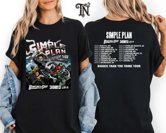Discover Simple Plan Bigger Than You Think! Tour 2025 Fan Gifts Double Sided T-Shirt