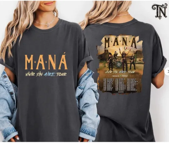 Discover Mana Tour Dates 2025 Concert Music Double Sided Unisex T-shirt Chacoal