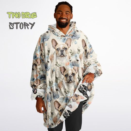 Discover Cute Frenchie Print Snug Hoodie,Printed Hooded Blanket,Blanket Sleeves,Lounge Wear,Novelty Birthday Christmas Gifts for Him,Gift for Her Him