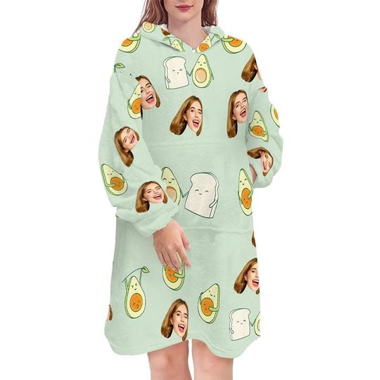 Discover Cosy Oversized Wearable Blanket Hoodie Personalized Onesie Pyjamas Snuggle Hoodies Adults Face PJS