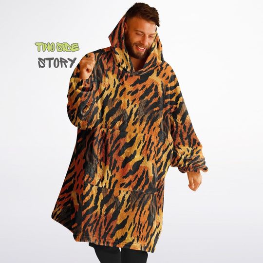 Discover Unisex Animal Print Snug Hoodie,Tiger Print Hooded Blanket,Blanket with Sleeves,Lounge Wear,Unique Gifts,Novelty Gifts, Christmas Gift