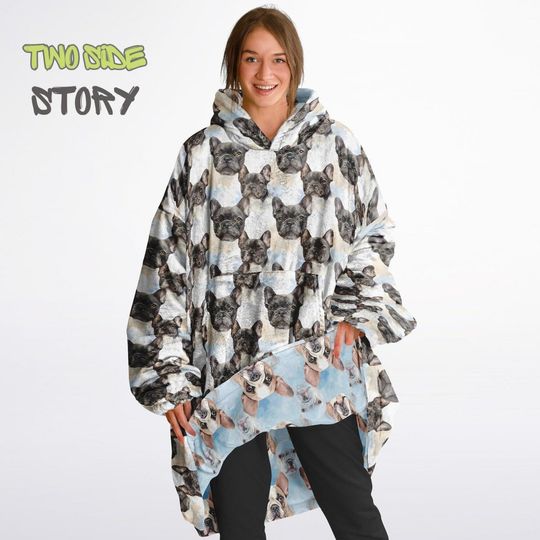 Discover Unisex Reversible Adult Snug Hoodie,Cute Frenchie Reversible Oversized Hoodie Blanket,Lounge Wear,Unique Gifts,Christmas Gift,Dog Lover Gift
