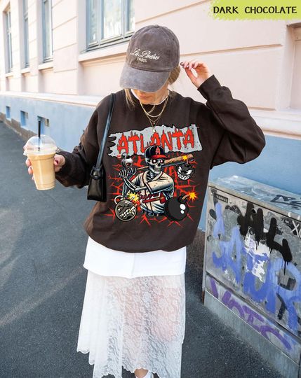 Discover Atlanta Baseball Skeleton Sweatshirt, Baseball Fan Apparel