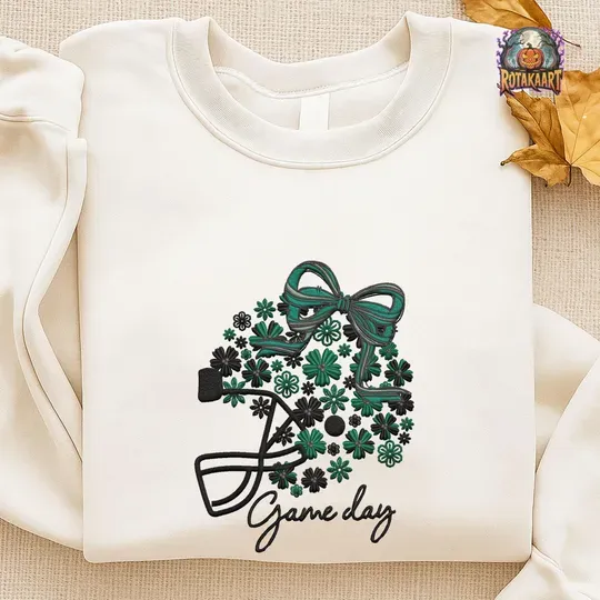 Discover Touchdown Coquette Embroidered Sweatshirt, Floral Football Sweatshirt, Football With Bow, Floral Sports Halloween