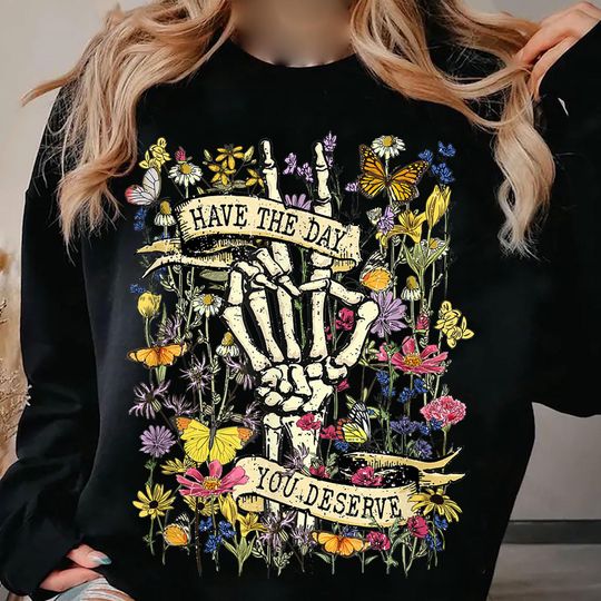 Halloween Sarcastic Sublimation Sweatshirt, Boho Skull Clipart, Dark Humor Skull