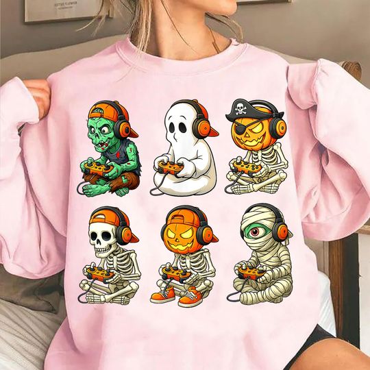 Discover Halloween Skeleton Zombie Gaming Controller Kids Sweatshirt