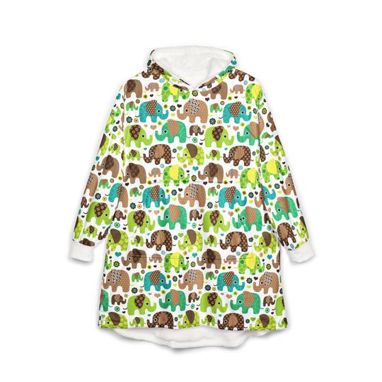 Cozy Elephant Patterned Hooded Blanket | Snuggly Wearable Throw for Kids & Adults | Perfect for Gifting, Movie Nights, or Camping