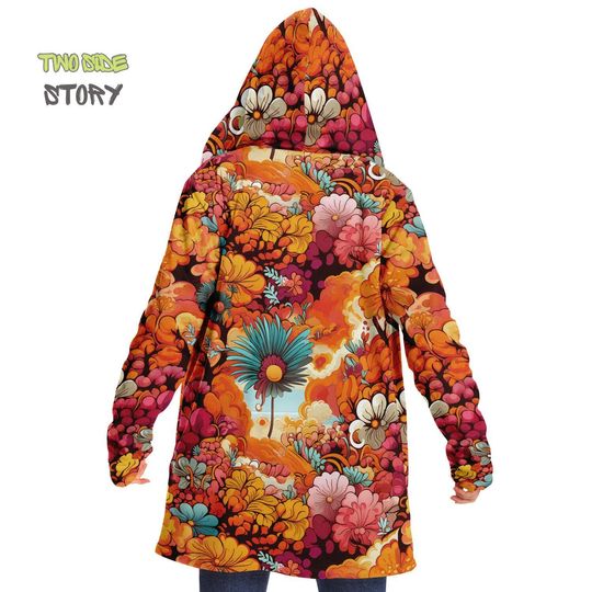 Discover Micro-fleece Psychedelic Forest Printed Hooded Cloak,Festival Rave Party Wear,EDM Festival Cape, Psychedelic Cape,Vivid Colors Men Rave Cape