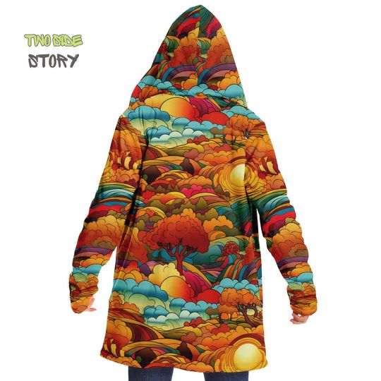 Discover Vivid Colors Micro-fleece Psychedelic Forest Hooded Cloak, Festival Rave Party Wear, EDM Festival Cape, Psychedelic Cape, Men's Rave Cape