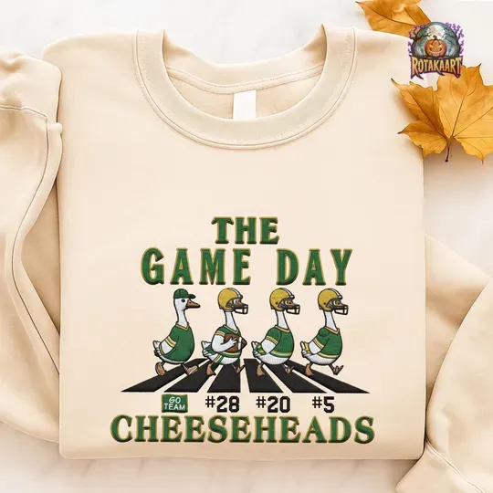 Packers Goose Embroidered Sweatshirt, Goose Walking Road Embroidered Shirt, Green Bay Packers Shirt, Cheeseheads Goose Halloween Embroidery