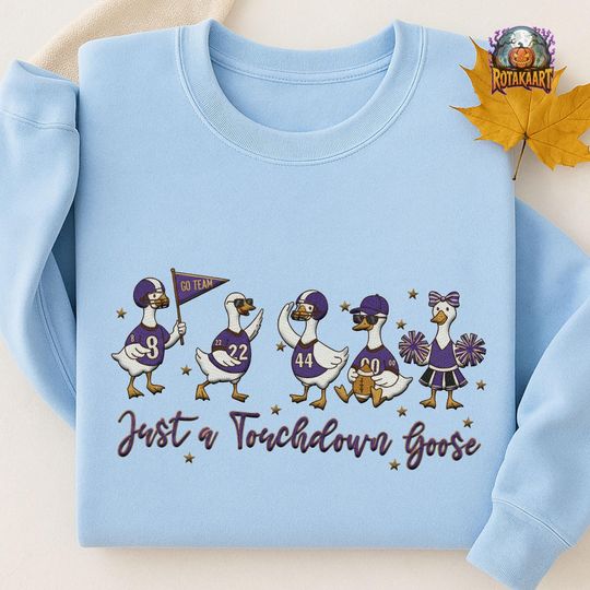 Discover Ravens Goose Embroidered Sweatshirt, Just A Touchdown Goose Embroidered Shirt, Baltimore Ravens Shirt, Silly Goose Halloween Embroidery
