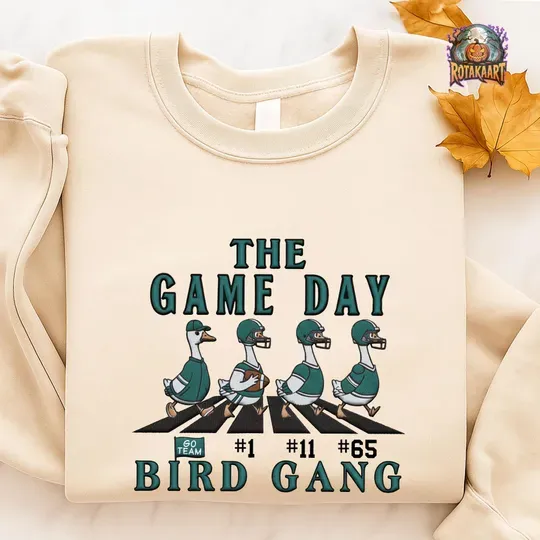 Fandom Goose Embroidered Sweatshirt, Goose Walking Road Embroidered Shirt, Philadelphia Eagles Shirt, Bird Gang Halloween Embroidery
