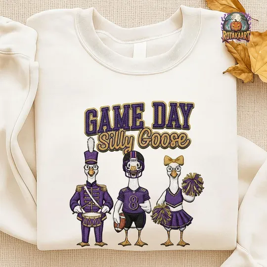 Ravens Flock Embroidered Sweatshirt, Game Day Silly Goose Embroidered Shirt, Baltimore Ravens Shirt, Football Goose Halloween Embroidery