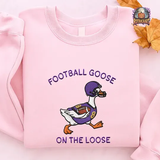 Ravens Goose Embroidered Sweatshirt, Goose On The Loose Embroidered Shirt, Baltimore Ravens Shirt, Baltimore Goose Halloween Embroidery