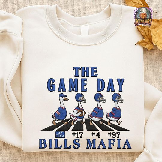 Discover Silly Goose Embroidered Sweatshirt, Goose Walking Road Embroidered Shirt, Buffalo Football Shirt, Bills Mafia Goose Halloween Embroidery