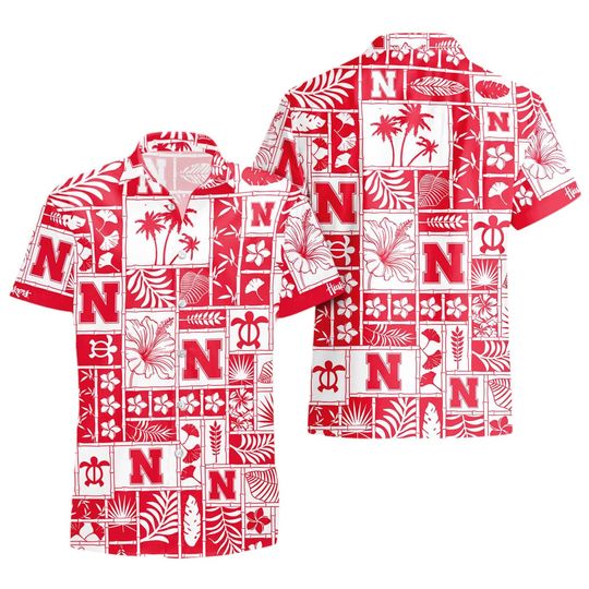 Discover Nebraska Huskers Red White Hawaiian Shirt - Mens & Womens Aloha Shirt, College Football Tailgate, Summer Beach Vacation Top
