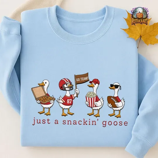 Discover Kansas City Chiefs Embroidered Sweatshirt, Just A Snackin'n Goose Embroidered Shirt, Chiefs Goose Shirt, Chiefs Kingdom Halloween Embroidery