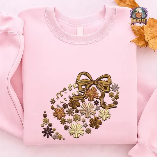 Discover Football Mama Embroidered Sweatshirt, Coquette Football Embroidered Shirt, Floral Football Shirt, Touchdown Season Halloween Embroidery