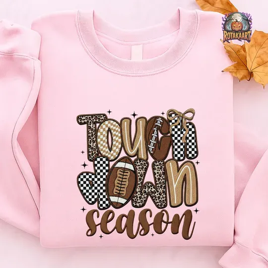 Discover Football Game Day Embroidered Sweatshirt, Touchdown Season Embroidered Shirt, Fall Football Shirt, Football Mama Halloween Embroidery