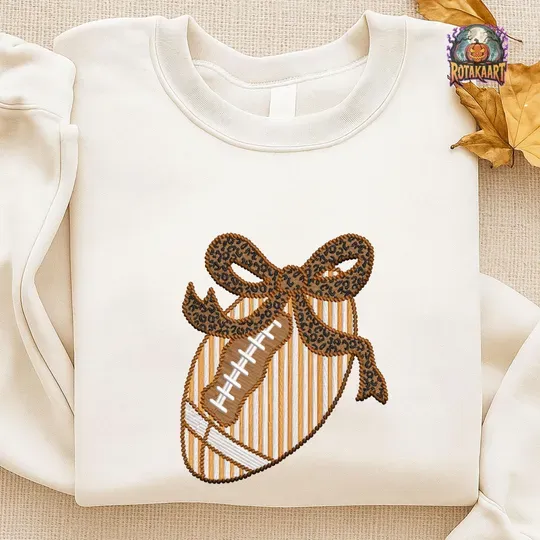 Discover Fall Football Embroidered Sweatshirt, Seersucker Football Embroidered Shirt, Coquette Football Shirt, Football Mama Halloween Embroidery