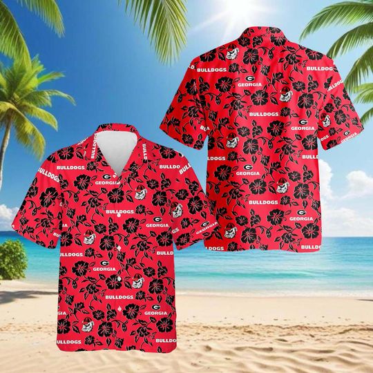 Discover GA bulldogs Reyn Spooner Hawaiian Shirt, Tropical Red Palm Aloha Shirt for Men Women, Game Day Beach Vacation Shirt