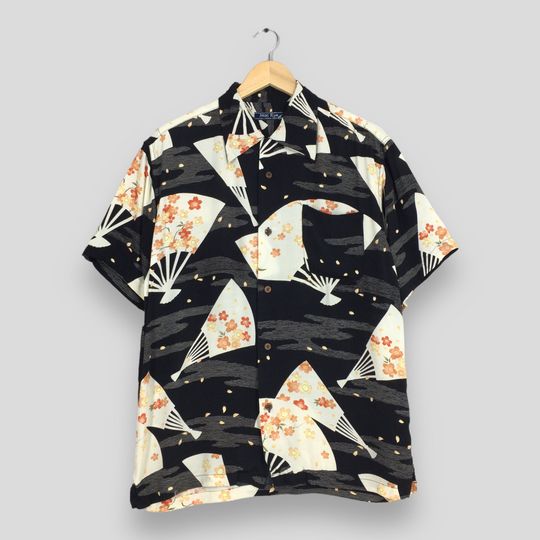 Vintage Hawaiian Aloha Rayon Shirt Men’s Large Hula Floral Sakura Japanese